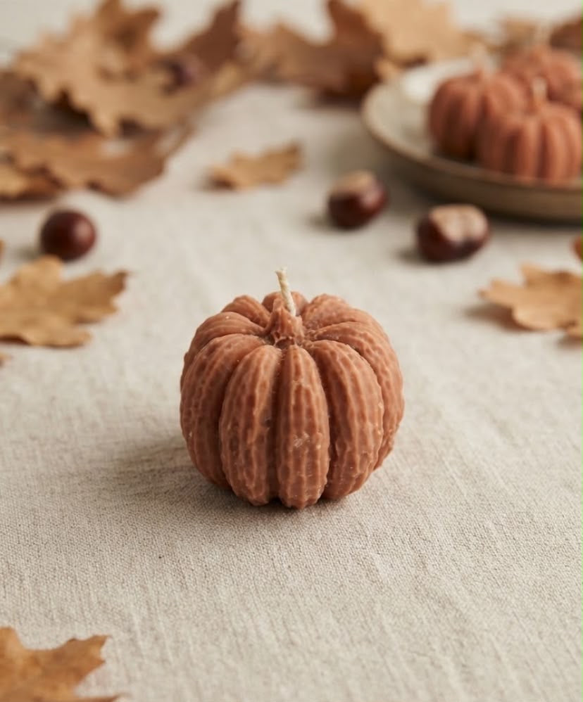Mini Pompoen Kaarsen Herfst Decoratie – Handgemaakt Sojawas