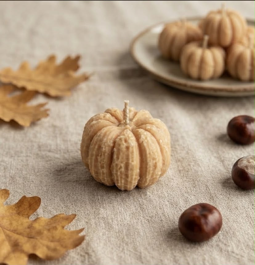 Mini Pompoen Kaarsen Herfst Decoratie – Handgemaakt Sojawas