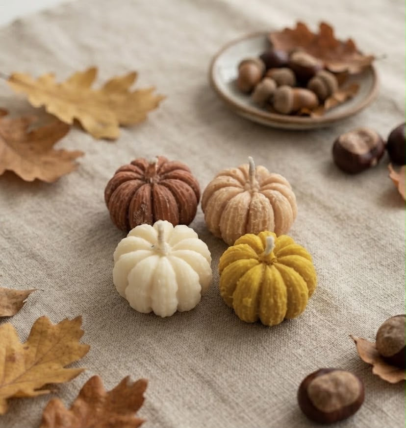 Mini Pompoen Kaarsen Herfst Decoratie – Handgemaakt Sojawas