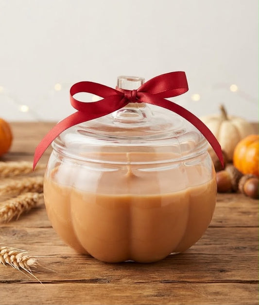 Grote Pompoen Geurkaars Herfst – 330g Sojawas Houten Lont